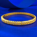 wholesale Metal: S925 Gold-Plated Sterling Silver Dot design, antique brushed wheat braided bracelet, lightweight luxury style-0-1