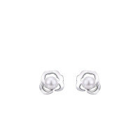 wholesale 925 Sterling Silver Pearl Flower Earrings For Women-Silver S999 sterling silver (stamped S999)