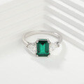 wholesale S925 Classic Cultivated Zambian Small Octagon 2ct Emerald Ring Cross-Border E-Commerce Ready Stock Wholesale-0-5