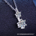 S925 Sterling Silver Moissanite Classic Six-Prong Double Diamond Pendant Necklace-0-0