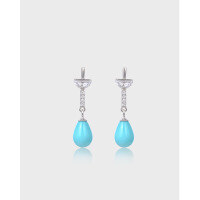 wholesale S925 Sterling Silver Diamond and Shell Pearl Creative Stud Earrings, Short Drop Earrings for Women, Korean Style Fashion Elegant Teardrop Pearl Earrings-003524-Platinum S925 Silver