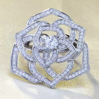 wholesale S925 Silver Hollowed-out Camellia Ring for Women, Exquisite and Minimalist Style, Popular in Europe and America, New Design by Zhuo Zhifan-R806 Camellia Ring Size 7