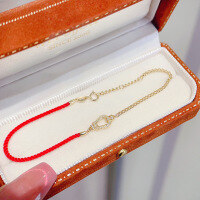 wholesale S925 Sterling Silver Red Elk Full Body Light Luxury Red Rope Bracelet for Women with Horse Buckle Steel Rope Birthday Year Fashion Bangle-BS0125-Gold 925 Silver