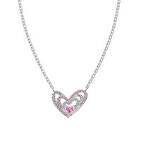 wholesale S925 Sterling Silver High-End Popular Women's Necklace with Pink Zircon Heart Overlapping Hollow-Out Design, Small and Luxurious Collarbone Chain-Platinum DY190854-SW-BF>925 Silver