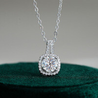 S925 Silver 1-Carat Moissanite Necklace, T-Style Square Pendant-1-carat necklace (simulated diamond)  925 silver