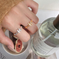 wholesale S925 Sterling Silver Fresh and Sweet Ins Style Niche Design Diamond-Embedded Letter H Chain Ring R02674-S925 silver ring silver opening adjustable