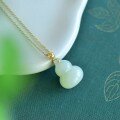 wholesale 18K Gold Certified Hetian Jade Gourd Pendant Fashion Minimalist Necklace Collarbone Chain Natural Jade Pendant for Women-0-2