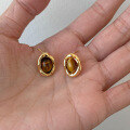 wholesale S925 Sterling Silver Caramel Chestnut Maillard Style Tiger's Eye Oval Stud Earrings, Vintage Autumn Winter Earrings with Ambience-0-1