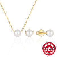 wholesale 925 Sterling Silver New Pearl Earring and Necklace Set, Clavicle Chain, Korean Style-Platinum 925 silver