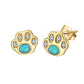 wholesale S925 Sterling Silver Cute Paw Print Small Ear Studs for Women, Petite Minimalist Forest-Style Cat Paw Silver Earrings-0-4