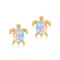 wholesale S925 Sterling Silver Marine Series Small Turtle Synthetic Opal Stud Earrings for Women, Cute and Versatile Turtle Earrings Wholesale-0-5