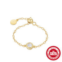 wholesale 925 Sterling Silver Light Luxury Zircon Inlaid Adjustable Open Ring for Women-Gold#1 Adjustable opening