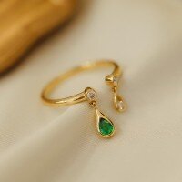 wholesale S925 Sterling Silver Red Elk Overall Vintage Bohemian Light Luxury New Chinese Style Ring Personalized Drop-shaped Adjustable Daily Ring-BZ0527-Gold Adjustable opening