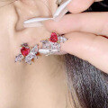 wholesale 925 Silver New Jewelry High-end Heart-shaped Pigeon Blood Red Earrings Women Small Niche Design Light Luxury Ins-0-2