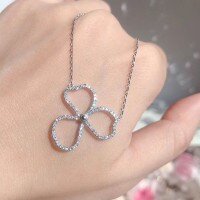 wholesale Stainless Steel Lucky Clover Necklace for Women, Ins Design, Minimalist Diamond-Encrusted Pendant Collarbone Chain, TikTok Live-xb237-white gold