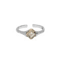 wholesale S925 Sterling Silver Geometric Square Zircon Inlaid Textured Open Adjustable Ring for Women, Korean Version Ins Niche Design-0-4