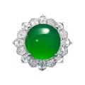 wholesale S925 Silver Zhuo Zhifan Ring Lavishly Set with High-Glaze Green Chalcedony Elegant Large Cabochon 12mm Women's Ring-0-4