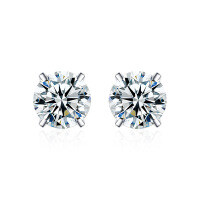 Gold-Plated S925 Silver Classic Four-Prong Moissanite Stud Earrings, Cross-Border Hot Seller.-Four-prong earrings (white gold)  30-point moissanite