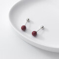 wholesale S925 silver vintage red cinnabar circular ear studs with simple design for women M00274-0-2
