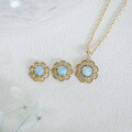 wholesale S925 Hollow-Out Floral Natural Larimar + White Zircon Light Luxury Niche Design New Set-0-3