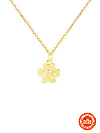 wholesale 925 Sterling Silver, Plated with White Gold Plated, Minimalist, Cute, Girl-Next-Door Style Cat Paw or Dog Paw Necklace-Gold 925 silver