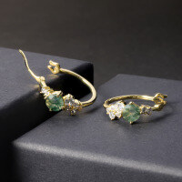 wholesale 925 Sterling Silver Forest Ins Style Natural Moss Agate Gemstone Ring and Earrings Set-Natural water grass agate earrings