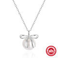 wholesale S925 Sterling Silver Bow and Pearl Women's Choker Necklace, Japanese and Korean Style, Minimalist Design-0-4