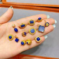 wholesale S925 silver gold-plated natural lapis lazuli accessory spacer bead hand plaque drop bracelet necklace DIY semi-finished product-Lapis Cube 2