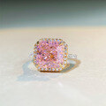 wholesale S925 Sterling Silver Ring for Women with Zircon Princess Pink Square Fashion Light Luxury Full Diamond Setting High Carbon Diamond Cute Pink Diamond Square Package-0-1