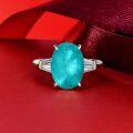 wholesale S925 Sterling Silver 5 Carat Pigeon Egg 10*14 Synthetic Emerald Paraiba Ring-0-1