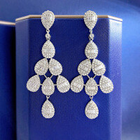 wholesale Metal material first: MuJing Jewelry New Trapezoid Baguette Pear Shape Stud Earrings for Women Teardrop Earrings-E183 925 silver