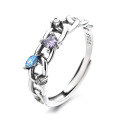 wholesale S925 Sterling Silver Korean-style Creative Niche Design Blue Purple Zircon Inlaid Chain Open Adjustable Ring-0-4