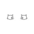 wholesale S925 sterling silver minimalist cat stud earrings with single diamond and hollow-out design, elegant feline accessory M00068-0-4