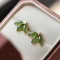 wholesale 18k gold-plated sterling silver natural bright green jade clover earrings with fine texture and vibrant color-0-3