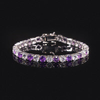 wholesale S925 Sterling Silver Romantic Flattering Purple 3/4/5mm Tennis Chain with Natural Amethyst Bracelet-5mm natural amethyst + white topaz bracelet 7 inches (about 17.7cm)