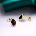 wholesale Metal: 925 Silver Gold Plated Retro Black Onyx Stud Earrings for Women, Fashionable Earrings, Exquisite Gift for Her-0-4