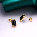 wholesale Metal: 925 Silver Gold Plated Retro Black Onyx Stud Earrings for Women, Fashionable Earrings, Exquisite Gift for Her-0-3