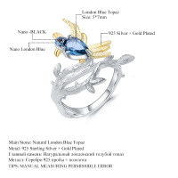 wholesale 925 Silver Italian Craftsmanship Designer Gemstone Ring, Natural Style Magpie Design with Genuine Topaz-Natural Peridot Ring  US Size 7