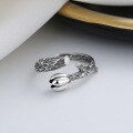 wholesale S925 Sterling Silver Casual Style Branches Texture 3D Lotus Bud Thai Silver Ring Creative Design Band-0-3