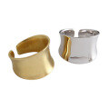 wholesale S925 Sterling Silver JL087 Korean-style Wide Band Open Ring for Women with Irregular Matte and Polished Finish-0-4