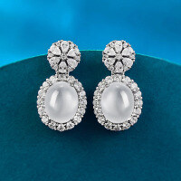 wholesale S925 metal high-end jewelry live broadcast new style Ice Beauty glass-type egg surface water foam 8*10 earrings full-E525 White Water Mozi Earrings 925 Silver