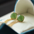 wholesale S925 Silver New Natural Hetian Jade Jasper Tassel Earrings with Square Jade Drop Fashion-0-2