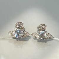 925 Silver Saturn Earrings with 1-2ct Moissanite and Zirconia-Planet Earrings [Zircon]  1 carat a pair