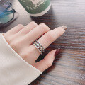 wholesale S925 Sterling Silver Korean-style Unisex Geometric Woven Design Trendy Bold Statement Adjustable Open Ring-0-3