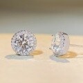 wholesale AU750 Platinum Plated S925 Sterling Silver 1 Carat Moissanite Stud Earrings Round Bezel-0-7