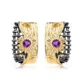 wholesale 925 Silver Italian Artisan Designer Earrings with Natural Floral Design and Genuine Amethyst Ear Studs-0-0