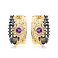 wholesale 925 Silver Italian Artisan Designer Earrings with Natural Floral Design and Genuine Amethyst Ear Studs-Natural garnet earrings