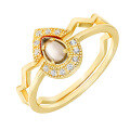 wholesale S925 Silver Plated 14k Gold with Tea Quartz and White Zircon Japanese Retro Style Jewelry Set Ring-0-0