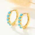 wholesale S925 Sterling Silver Micro-Inlaid Turquoise Round Hoop Ear Clasp, Fashionable Geometric Classic Versatile Minimalist INS Style Earrings-0-1