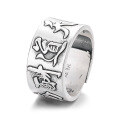 wholesale S925 Sterling Silver "Diligence Rewards" Heavy Wide Vintage Style Unisex Open Ring-0-4